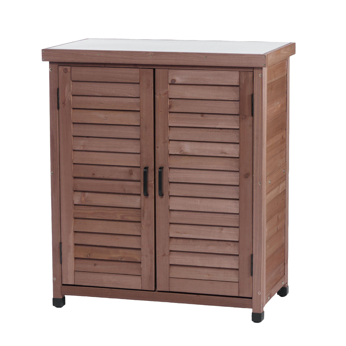 Potting Bench With Storage Cabinet And Metal Table Top For Outdoor, view 2