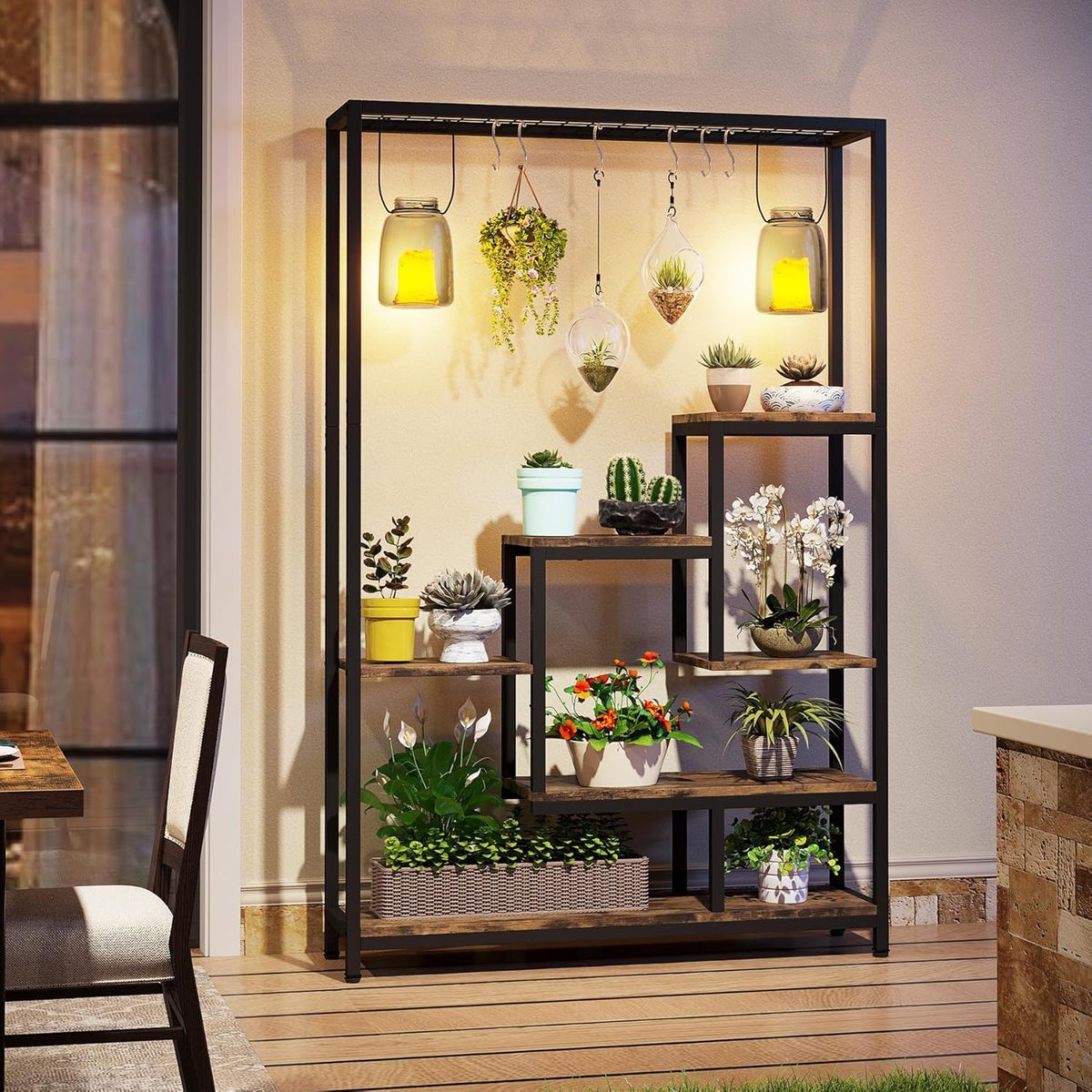 5-tier ladder plant stand with 6 hooks, view 8