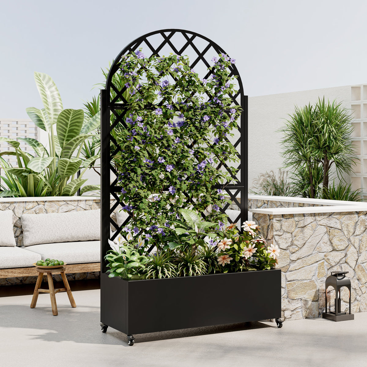 Round Metal Planter Box with Trellis, view 2
