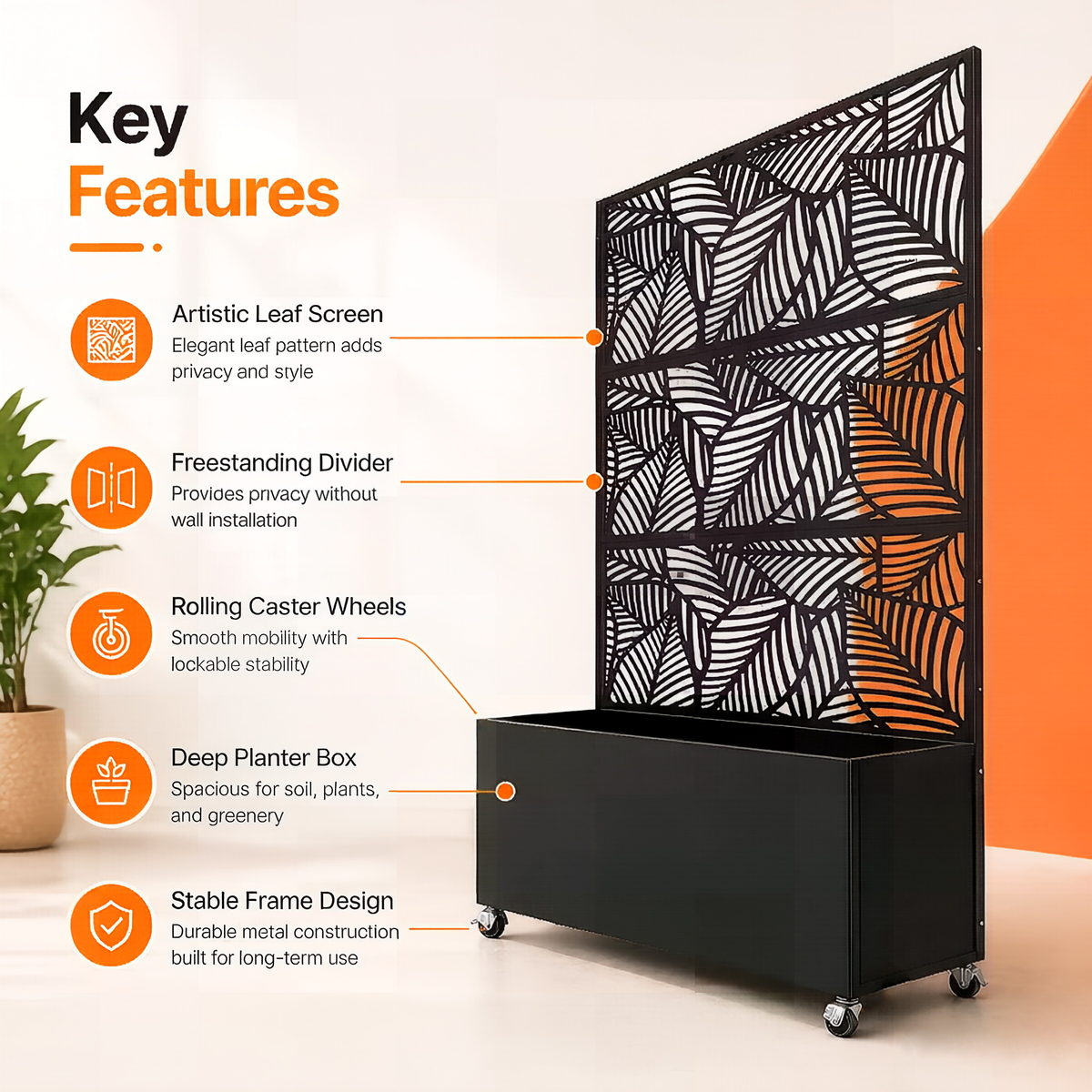 Leaf Pattern Privacy Screen with Planter Box, view 6