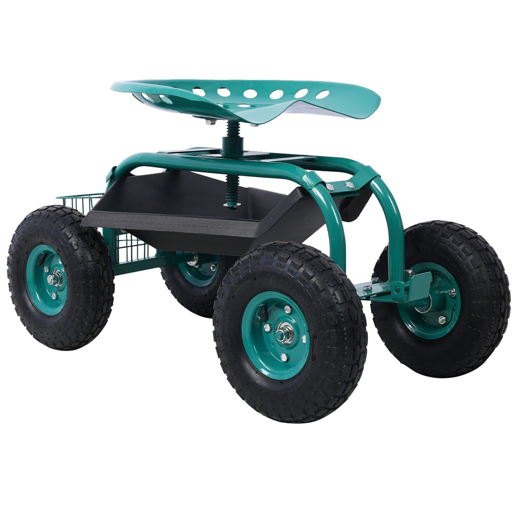 Rolling Garden Scooter Cart with 360° Swivel Seat and Tool Tray - Multiple Colors, view 8