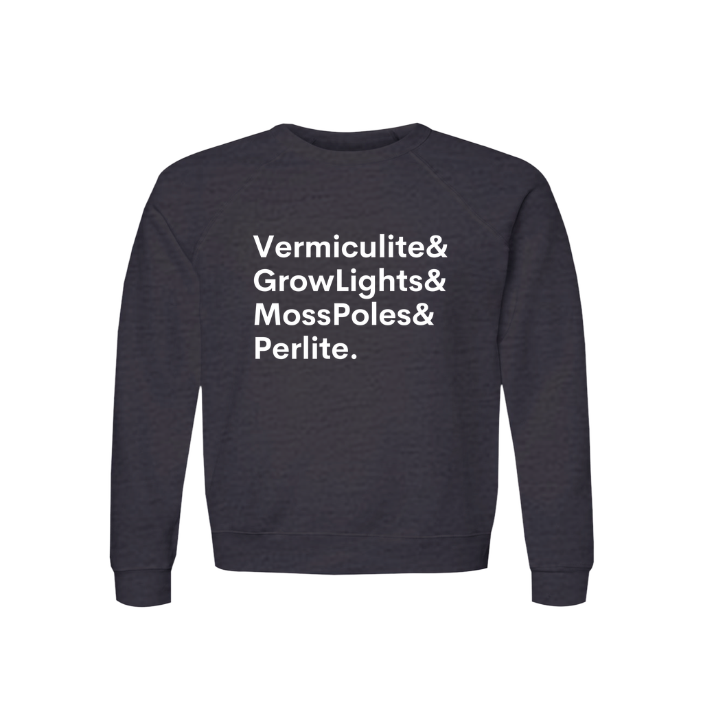 Vermiculite, GrowLights, MossPoles & Perlite Plant Lover Sweatshirt – Organic Cotton Raglan, view 6