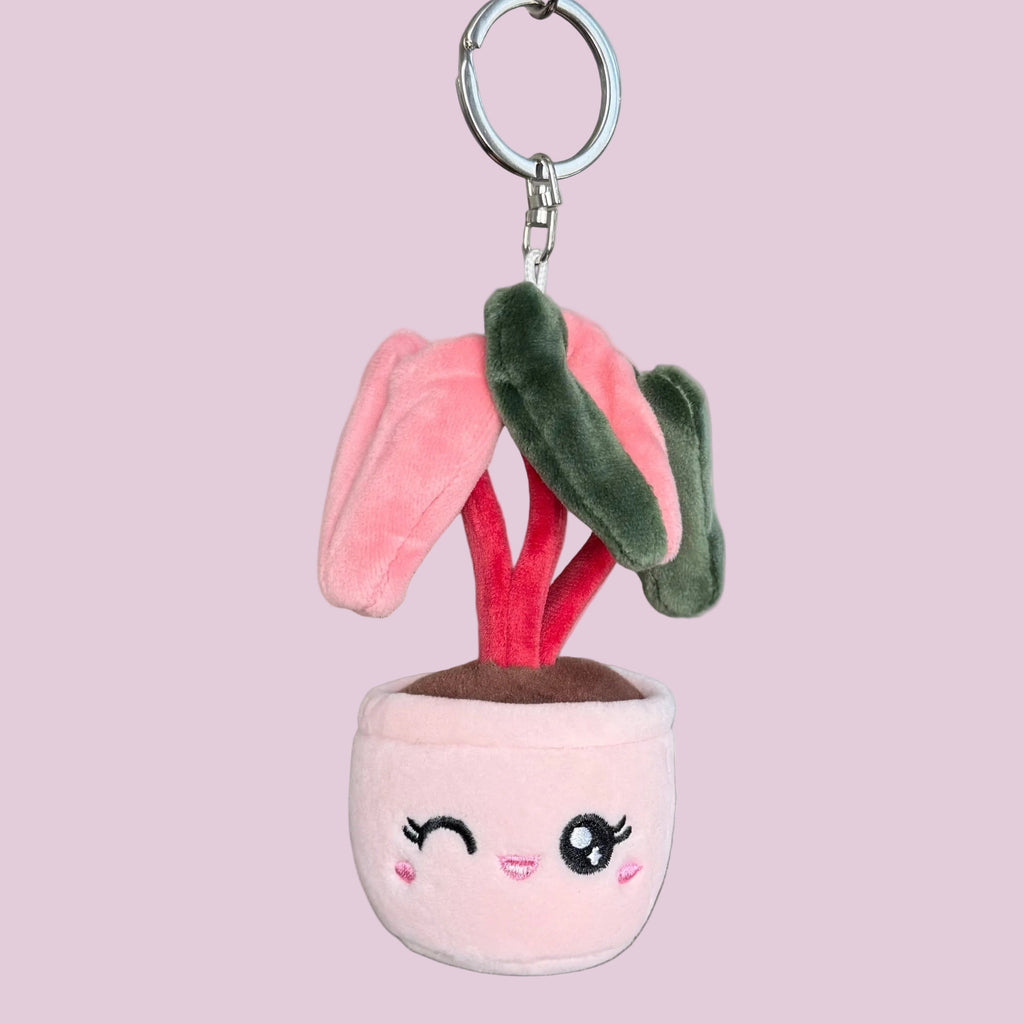 Pink Princess Philodendron Plush Keychain – 5" Plant Bag Charm, view 2