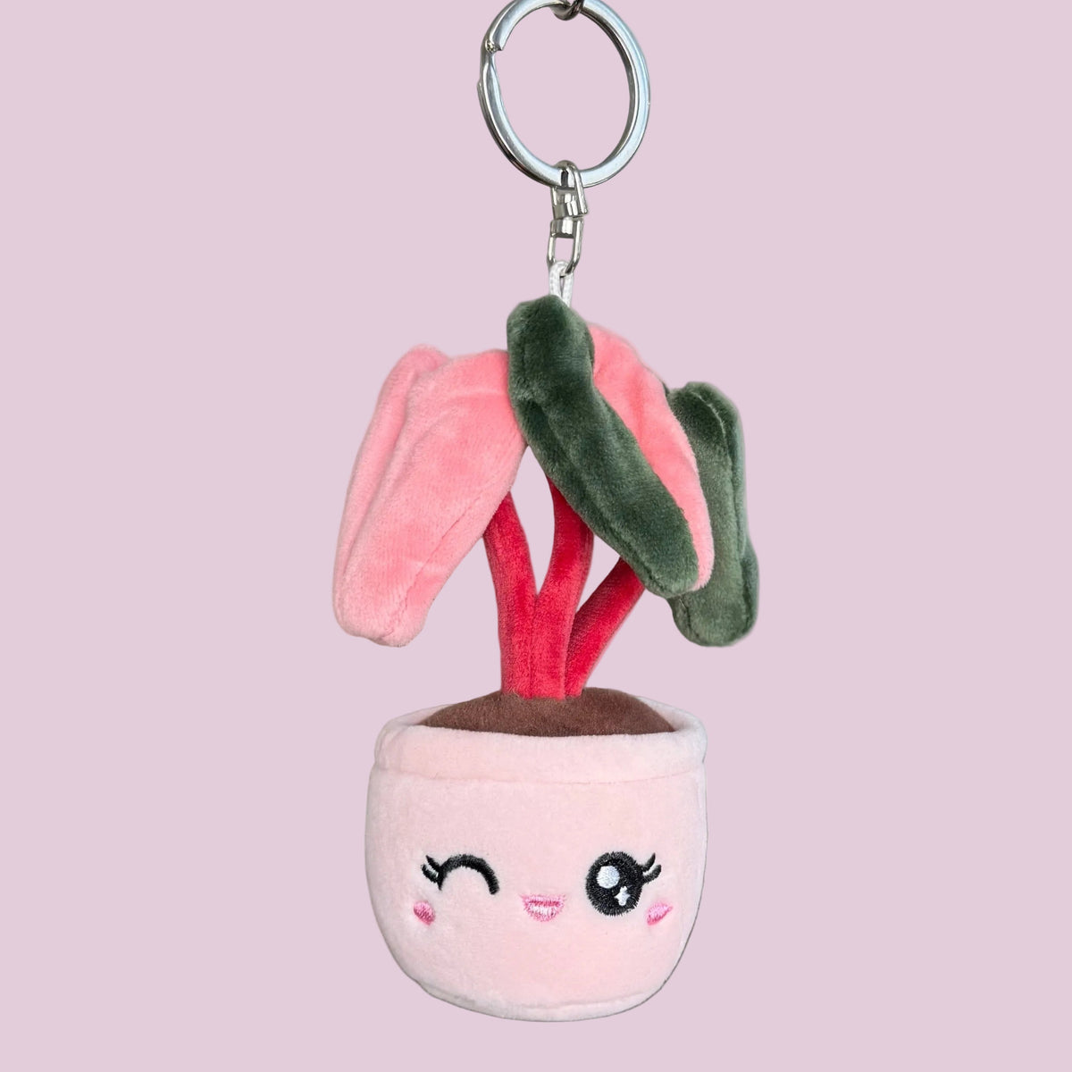 Pink Princess Philodendron Plush Keychain – 5" Plant Bag Charm, view 2