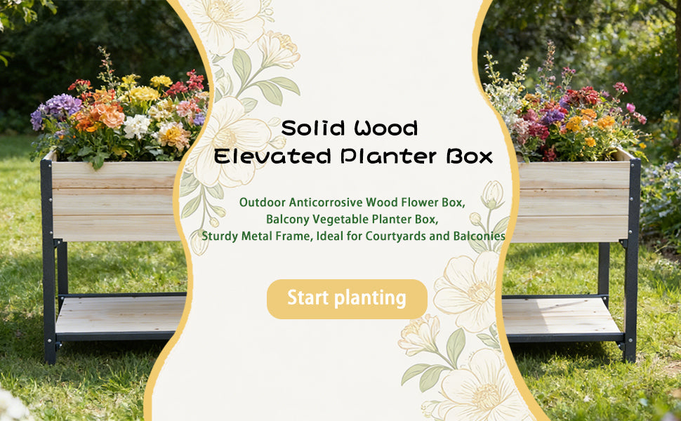 Solid Wood & Iron Frame Raised Garden Bed, view 5