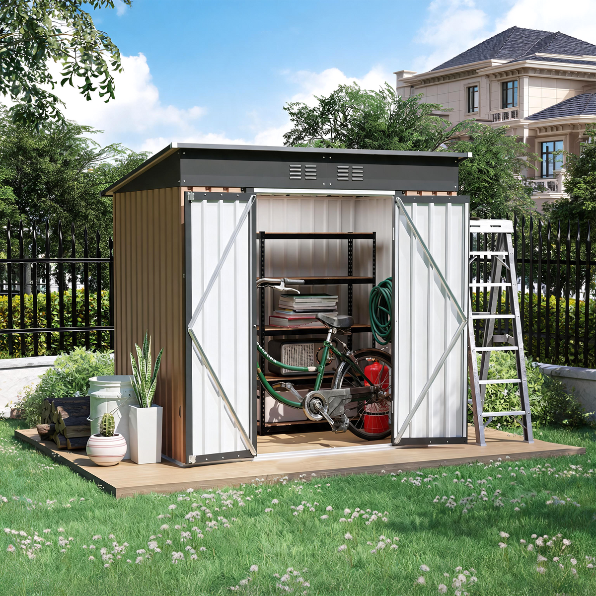 6x4 FT Metal Garden Shed With Hinge Door Pent Roof, view 6