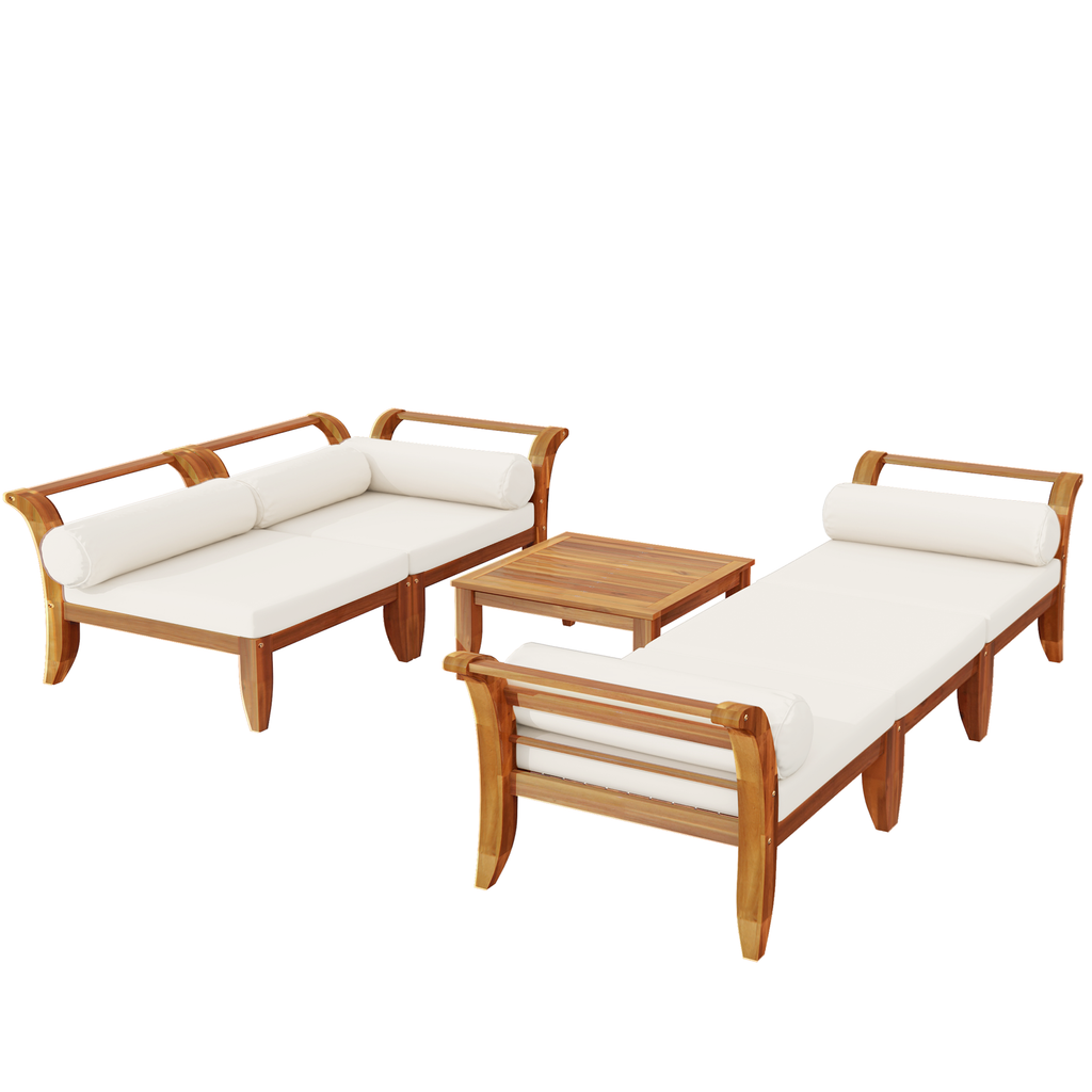 6 Piece Acacia Wood Outdoor Modular Sectional with Daybed and Tea Table, view 12