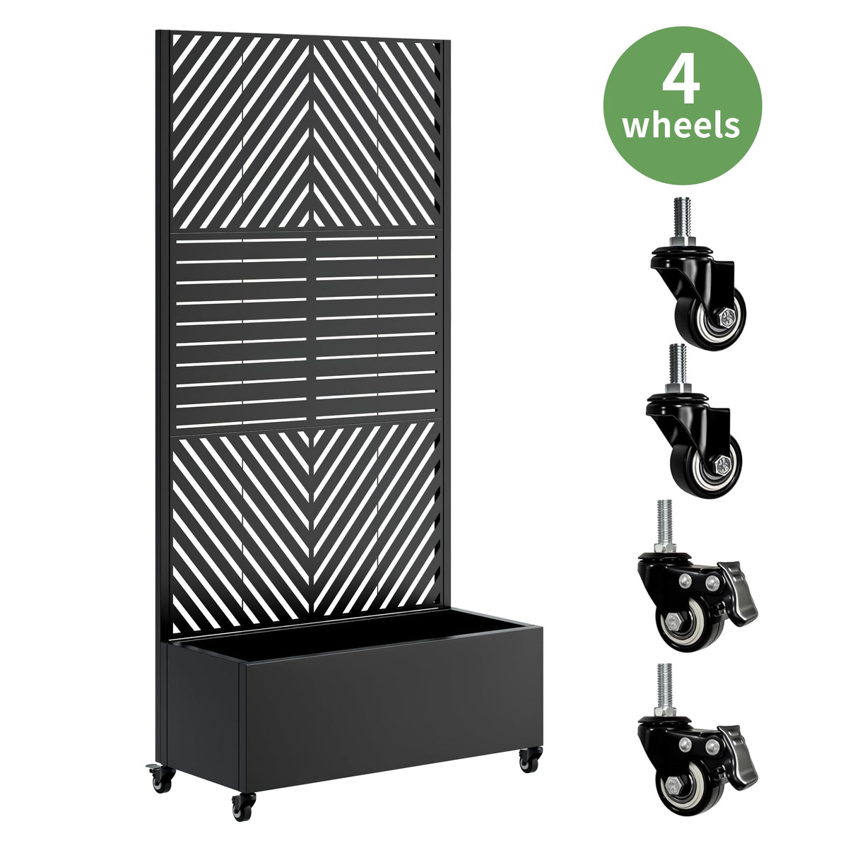 Black Metal Planter Box with Trellis – 73" Privacy Screen, view 5