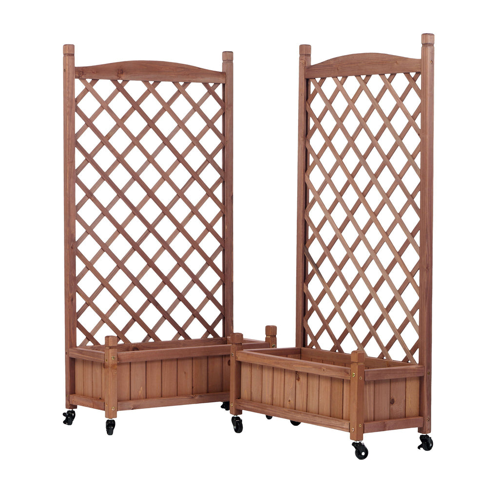 Raised Garden Bed With Trellis 2 Pack, Outdoor Planter Box & Plant Stand With Climbing Racks - Brown, view 9