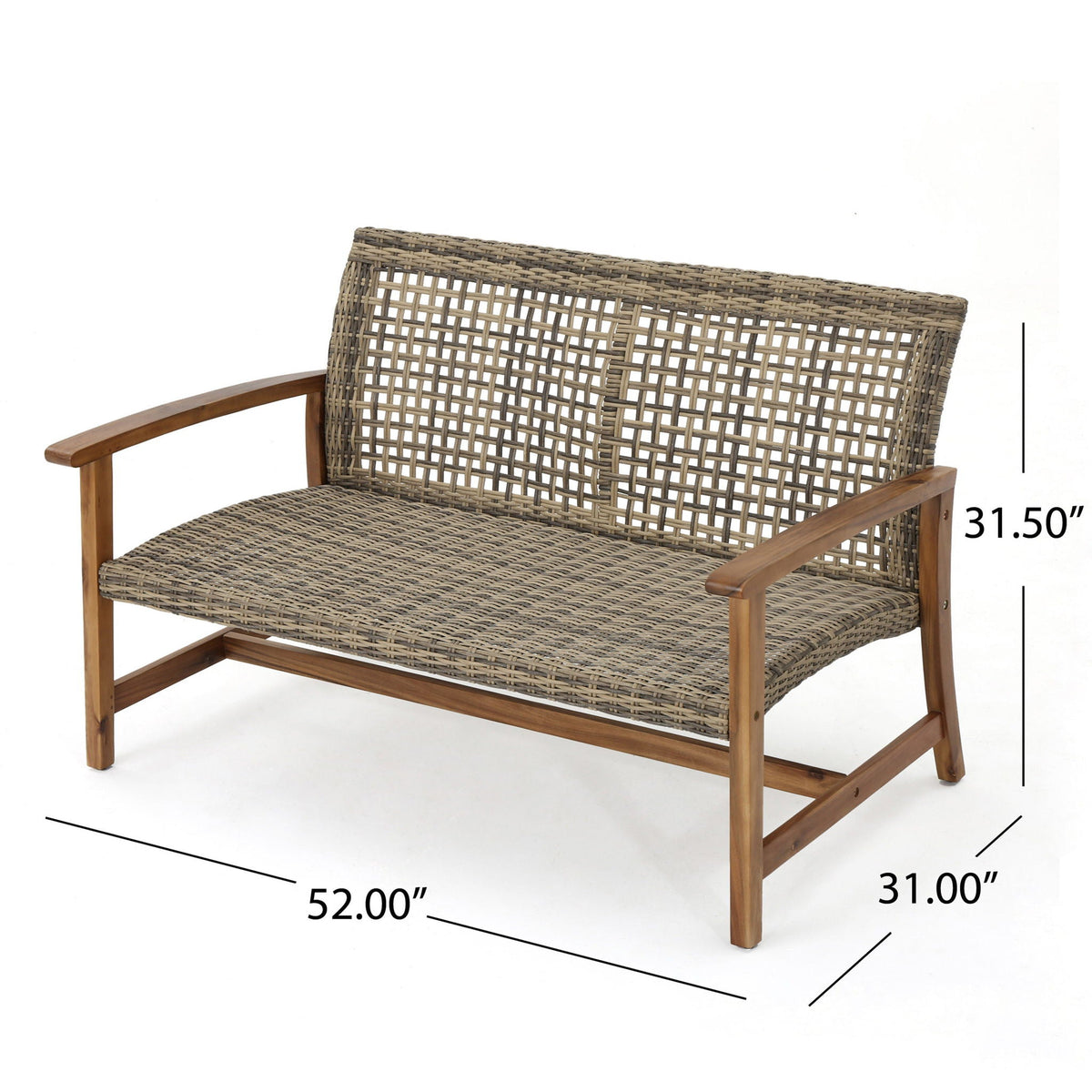 Outdoor Rattan Loveseat with Wooden Legs - Brown, view 2