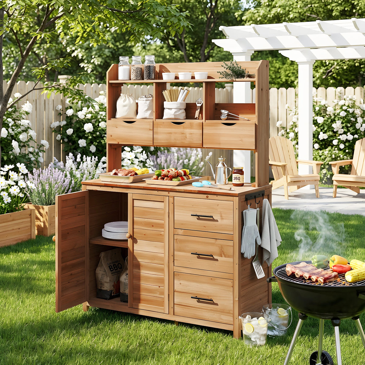 TOPMAX Farmhouse Patio Potting Bench with Storage and Workstation, view 4