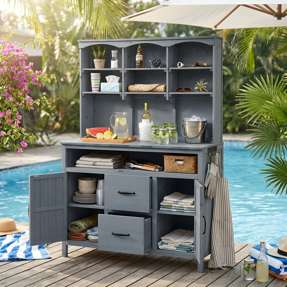TOPMAX Large Fir Wood Potting Bench, view 3