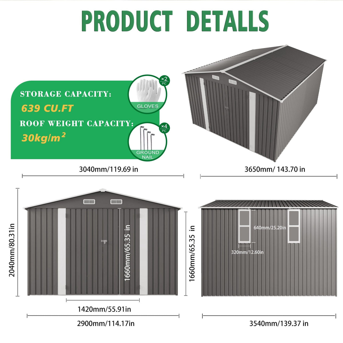 Large Outdoor Storage Shed With Lockable Door, Air Vent, view 6