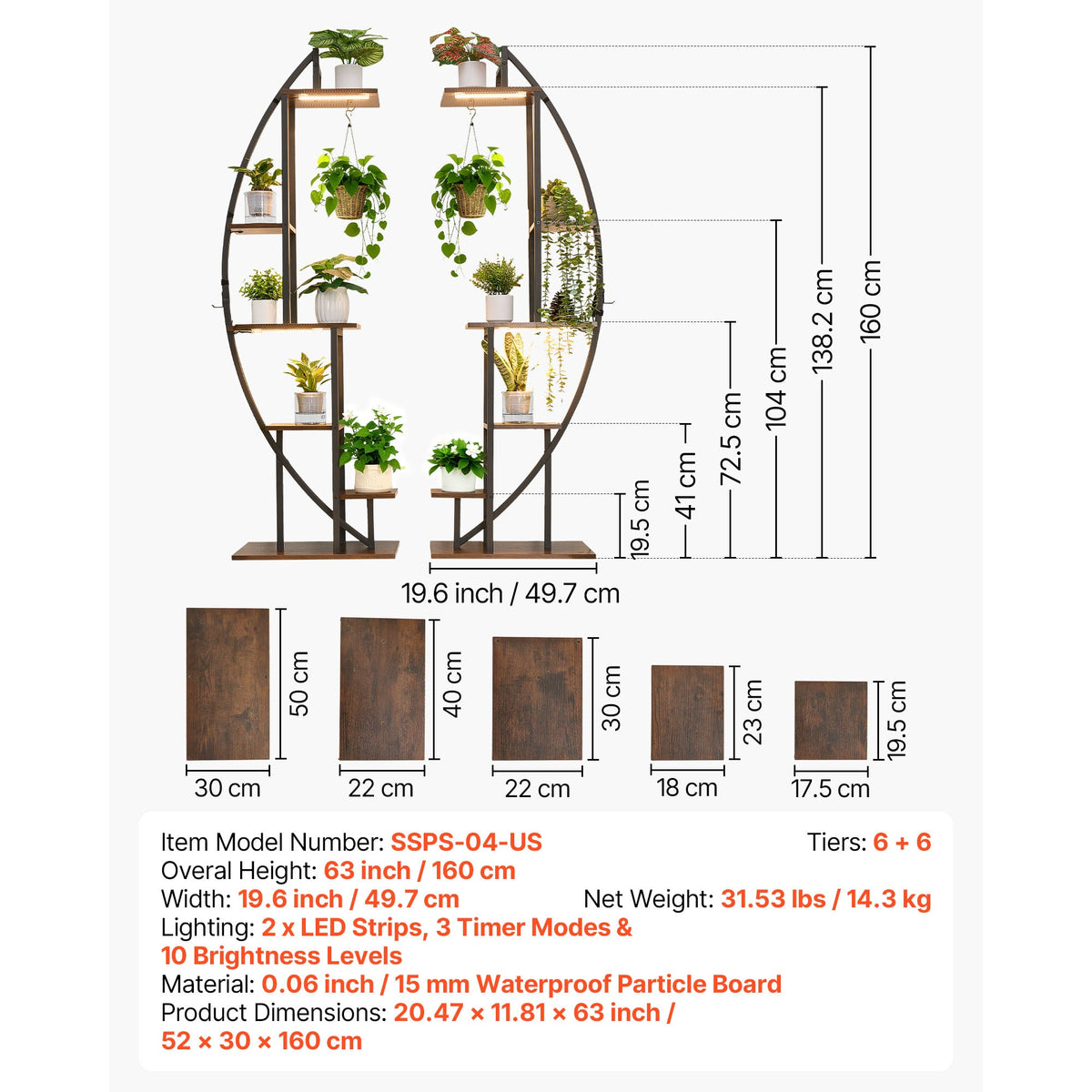 63" 6-tier plant stands with grow lights, 2-pack, view 4