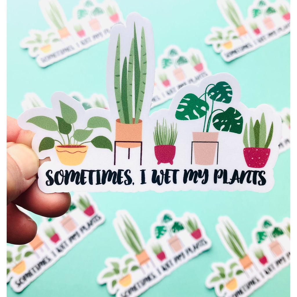 Wet My Plants Sticker, Funny Sticker for plant lovers, plant mom, houseplants, plant decals, view 2