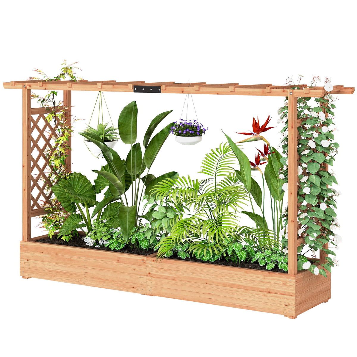 Wood Raised Garden Bed with Trellis - Large Outdoor Planter Box, view 10