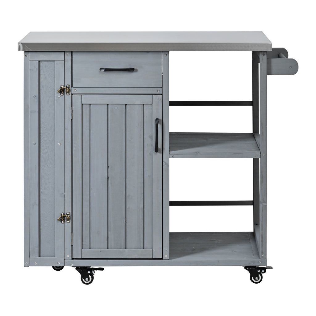Outdoor Kitchen Island Fir Wood Prep Station with Stainless Steel Top, view 5