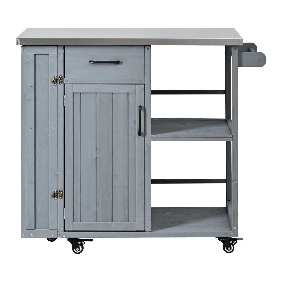 Outdoor Kitchen Island Fir Wood Prep Station with Stainless Steel Top, view 5