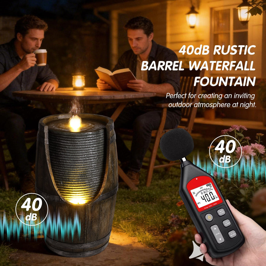Wooden Barrel Style Outdoor Water Fountain with Lights, view 6
