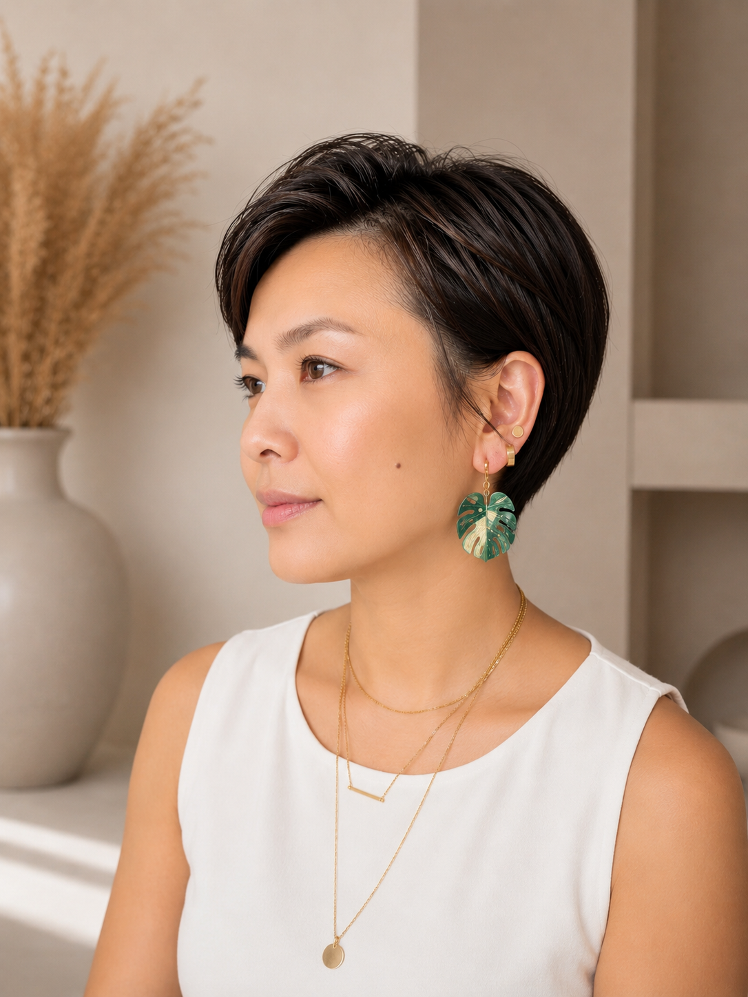 Monstera Yoda Earrings, view 2