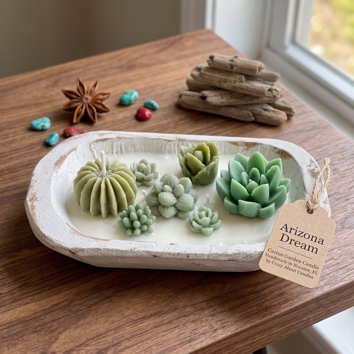 Dough Bowl Candle | Soy Wax Bowl Candle | Cactus Candle, view 3