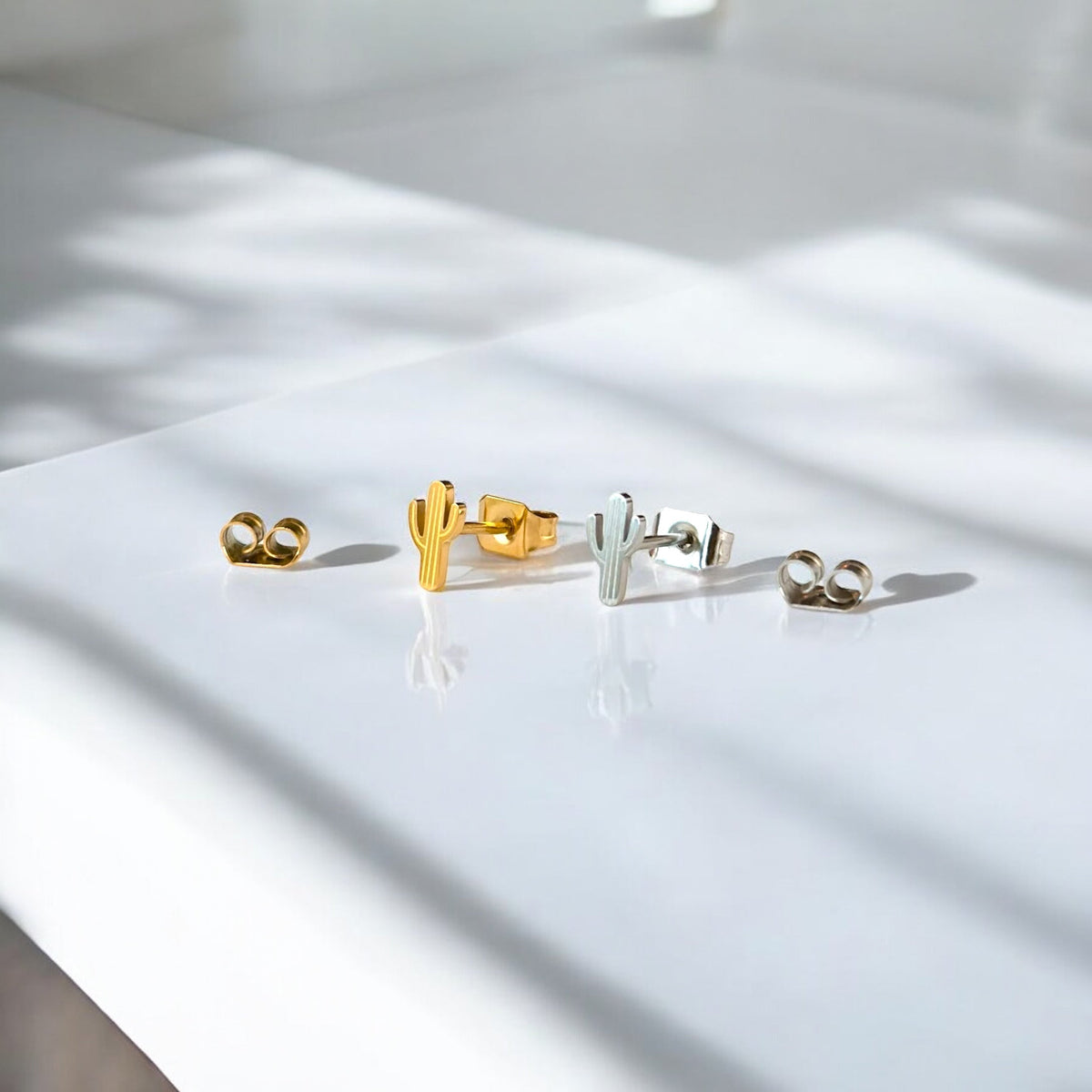 Desert Cactus Metal Stud Earrings, view 3