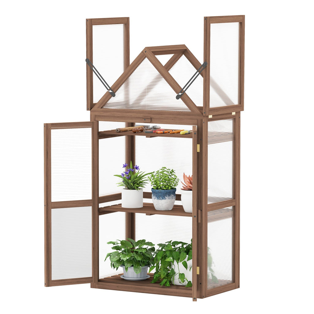 Cold Frame Mini Wooden Greenhouse for Vegetable and Flower-Brown, view 4