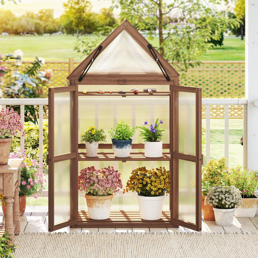 Cold Frame Mini Wooden Greenhouse for Vegetable and Flower-Brown, view 6