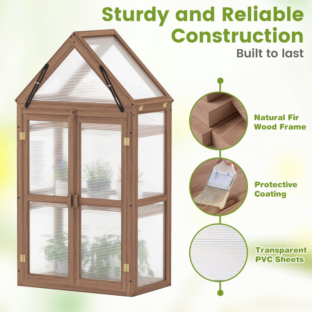 Cold Frame Mini Wooden Greenhouse for Vegetable and Flower-Brown, view 7
