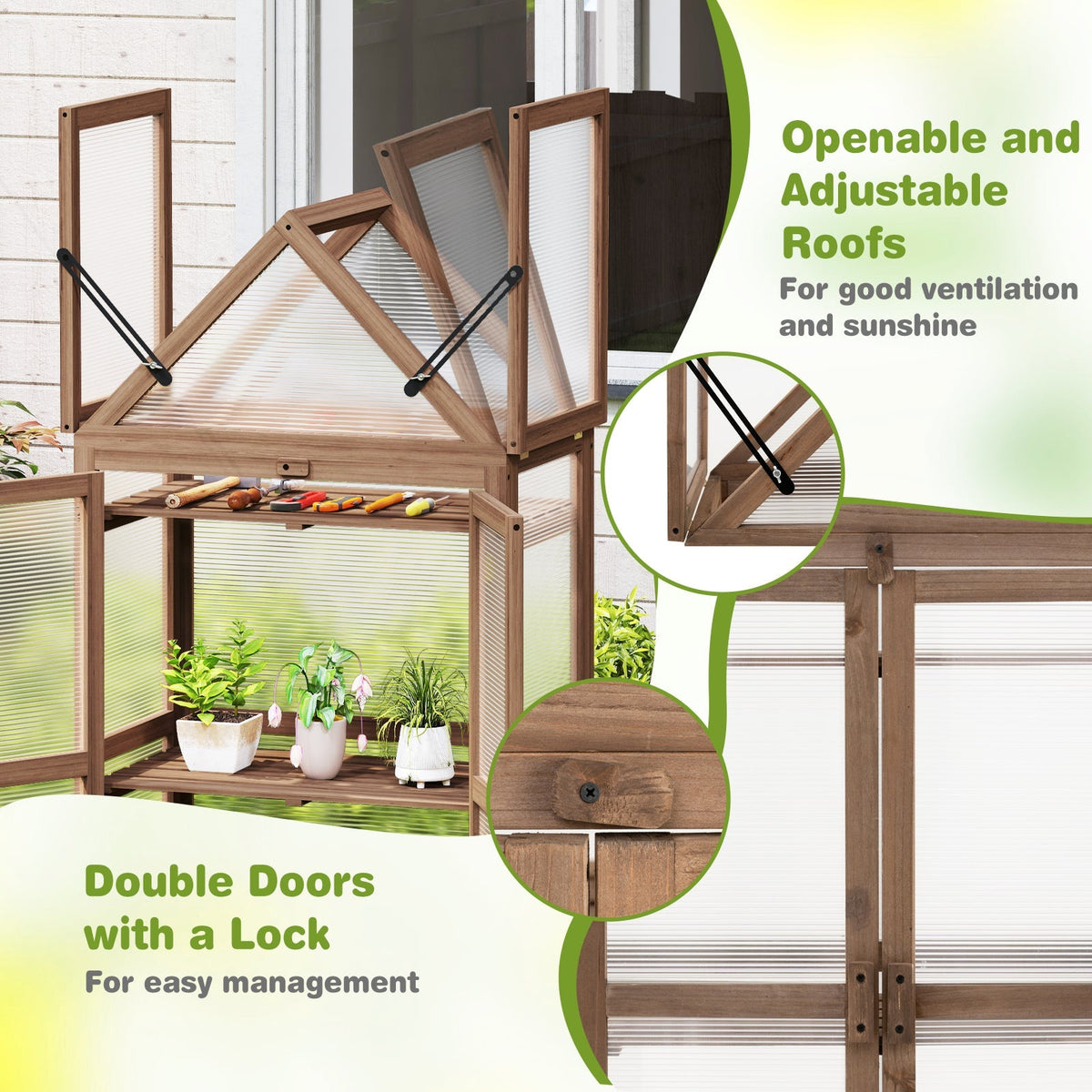Cold Frame Mini Wooden Greenhouse for Vegetable and Flower-Brown, view 8