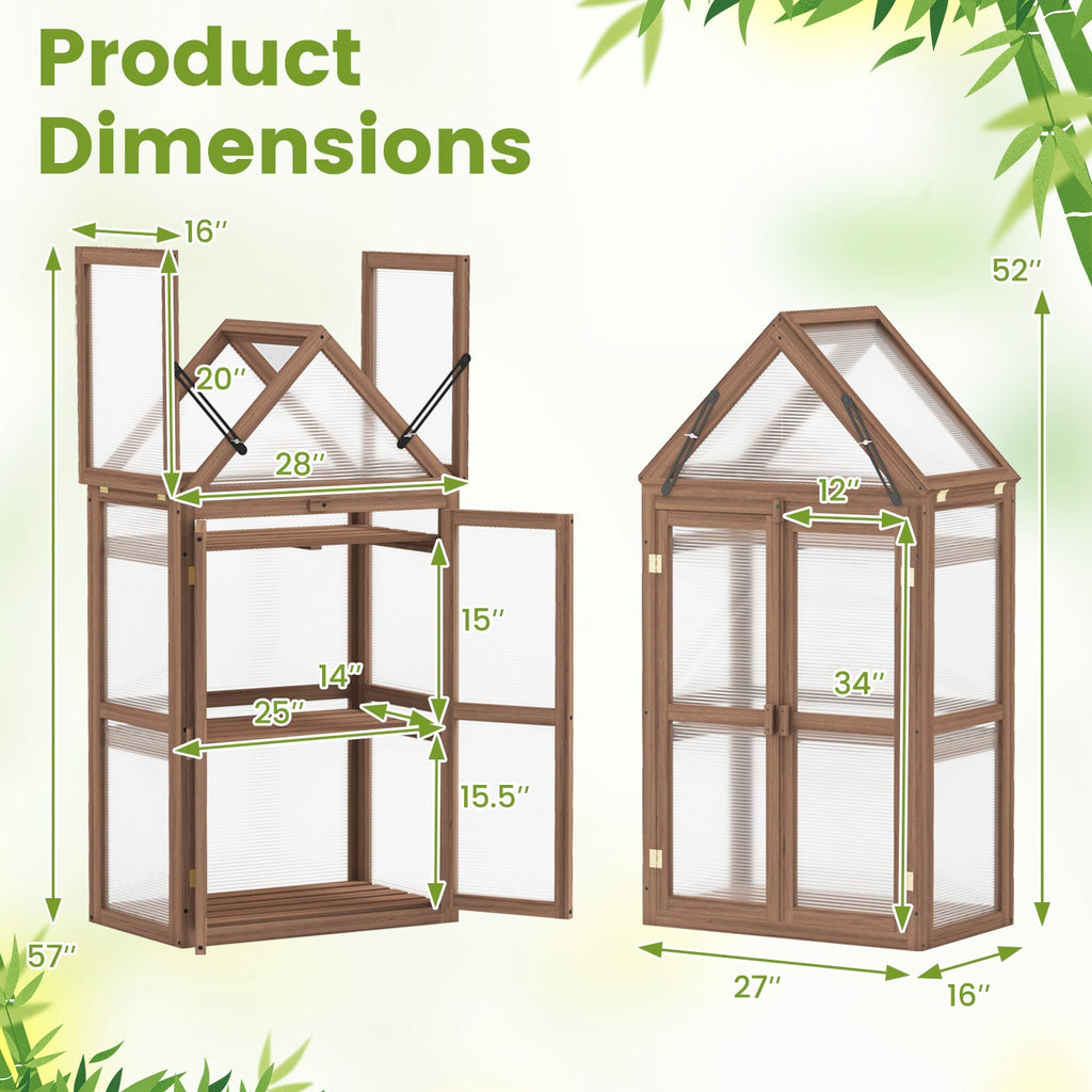Cold Frame Mini Wooden Greenhouse for Vegetable and Flower-Brown, view 5