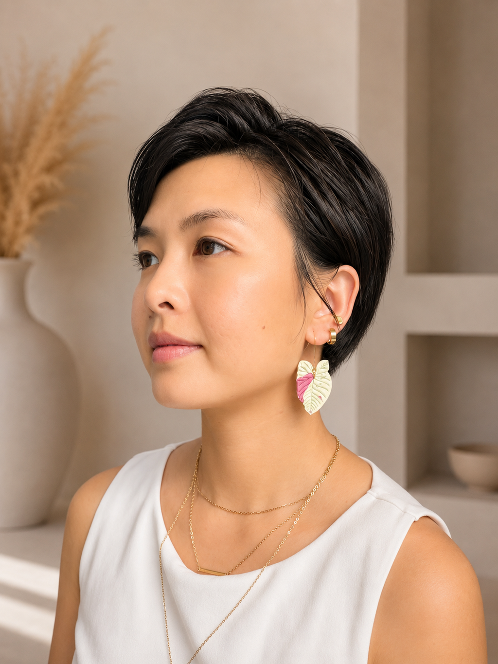 Syngonium Milk Confetti Earrings, view 2