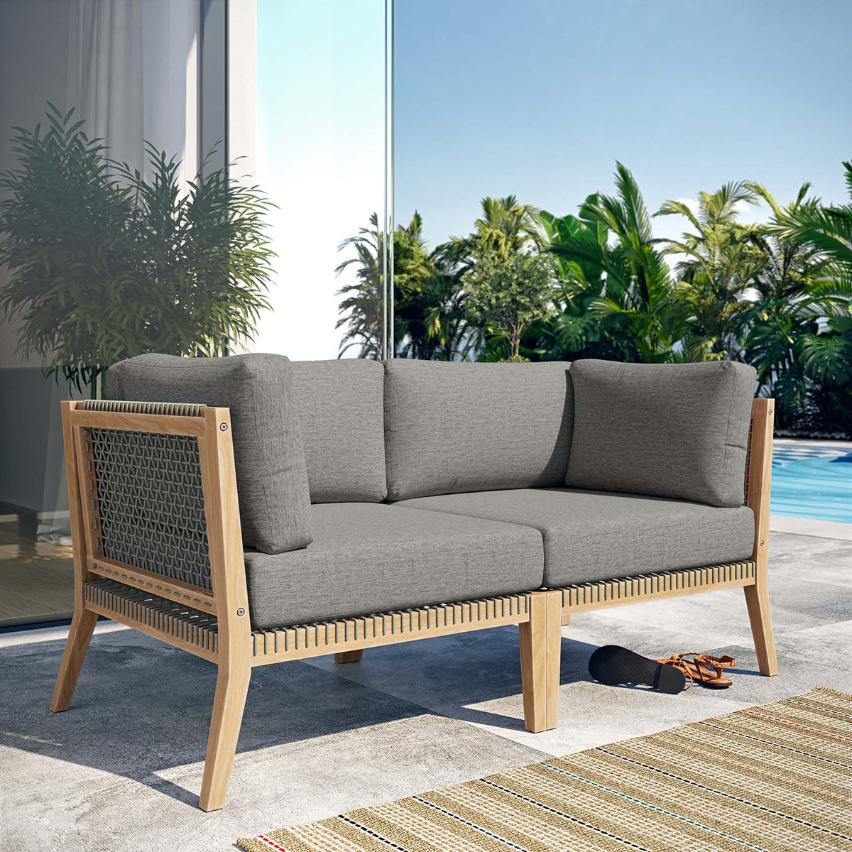 Clearwater Outdoor Patio Teak Wood Loveseat by Modway, view 8