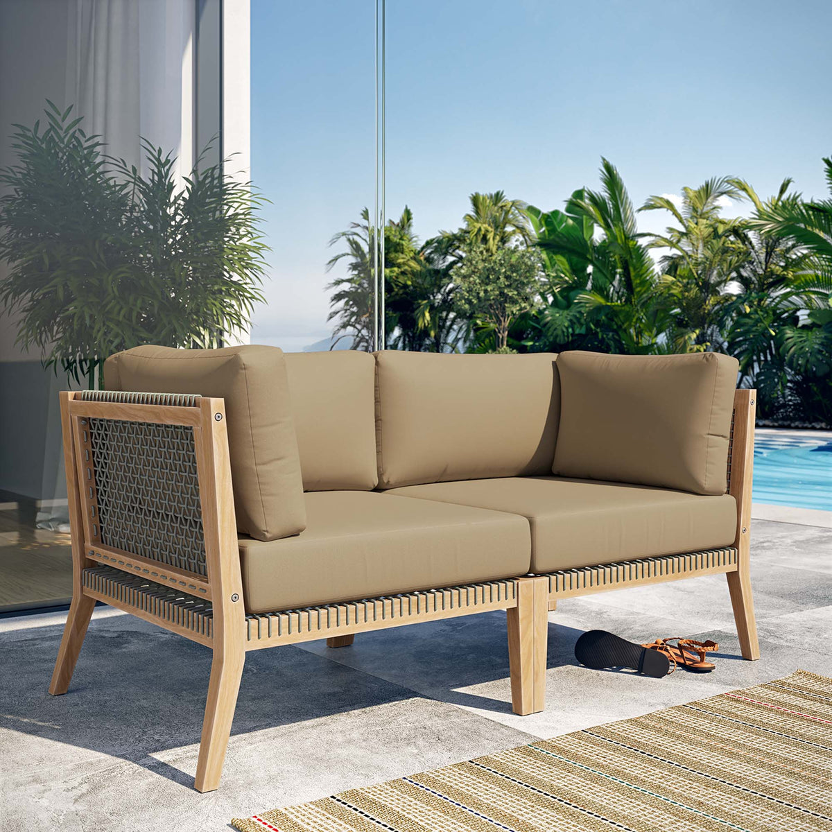Clearwater Outdoor Patio Teak Wood Loveseat by Modway, view 7