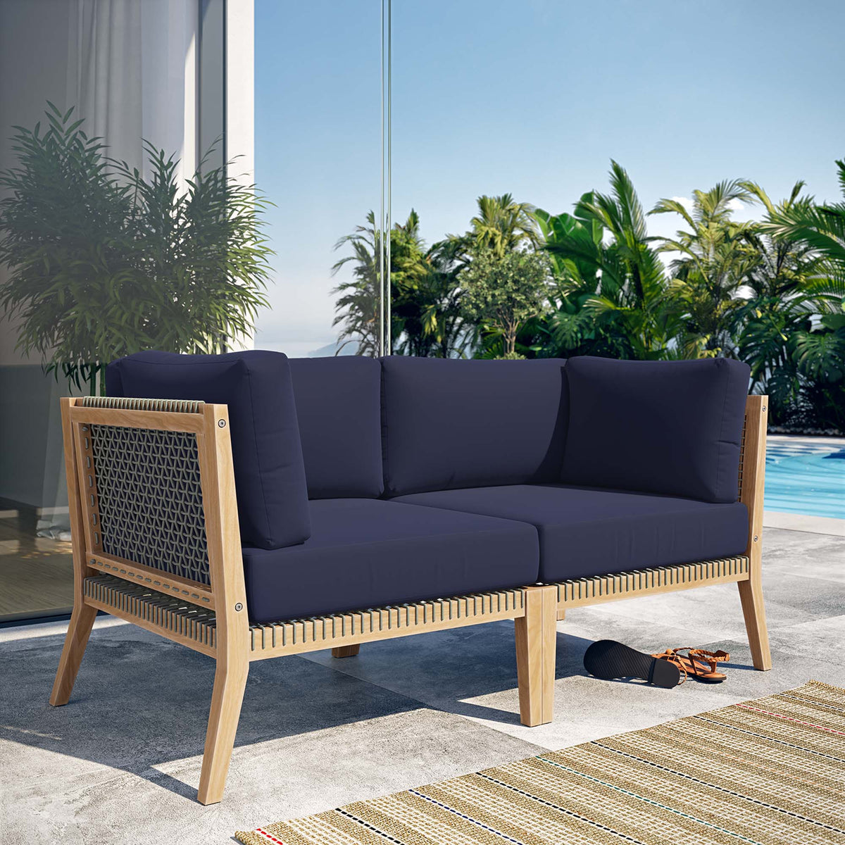 Clearwater Outdoor Patio Teak Wood Loveseat by Modway, view 9