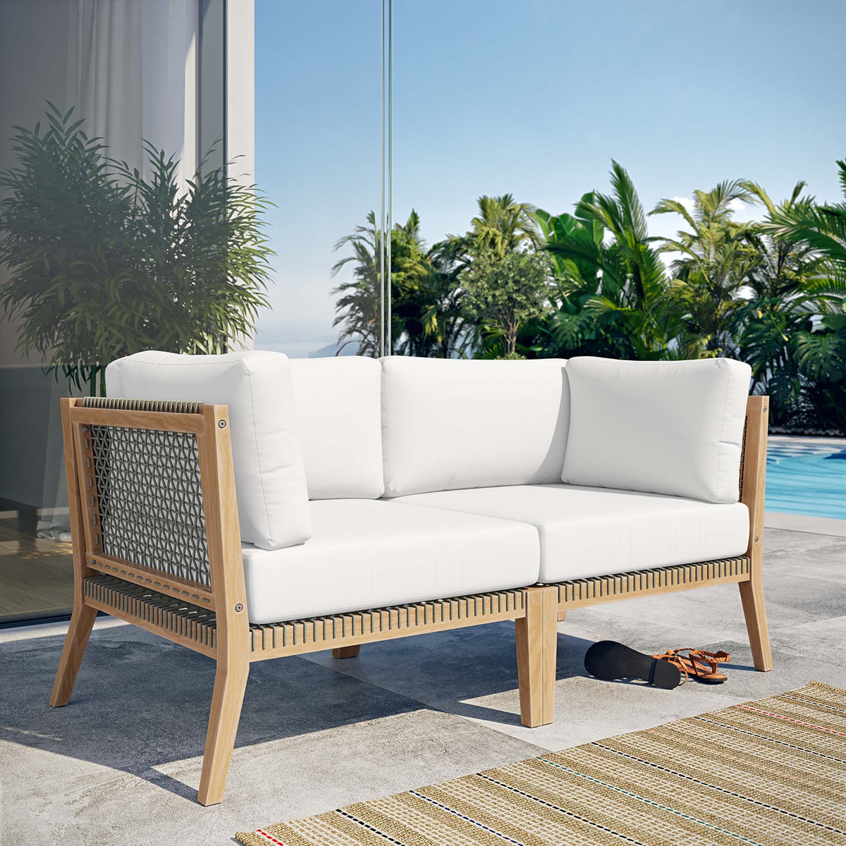 Clearwater Outdoor Patio Teak Wood Loveseat by Modway, view 10