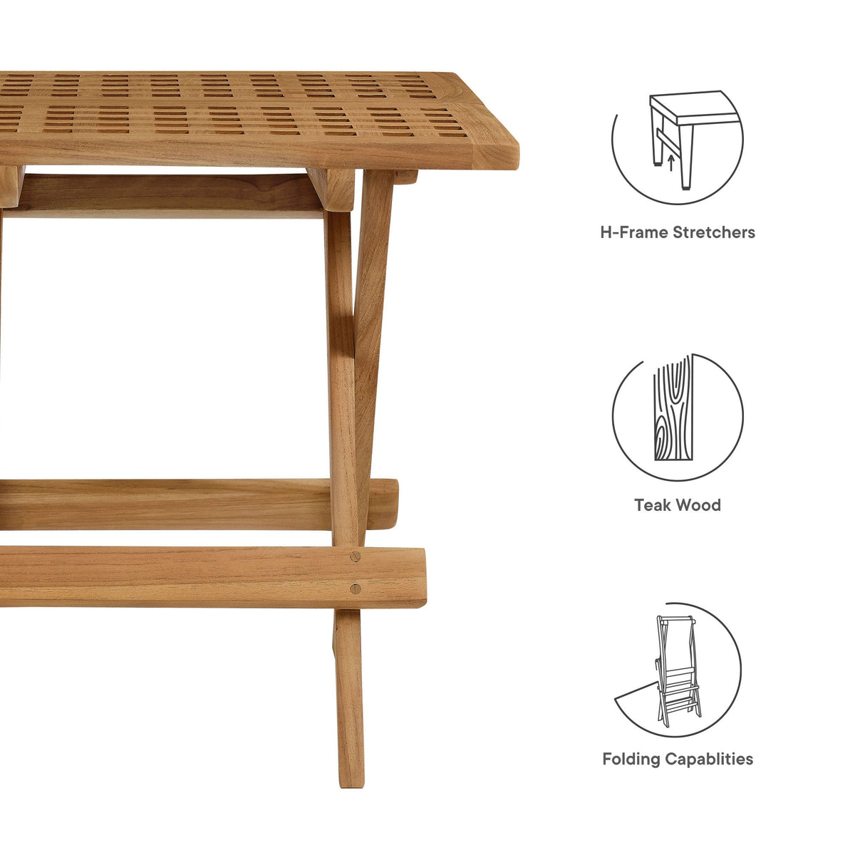 Vienna Outdoor Patio Teak Wood Side Table by Modway, view 2