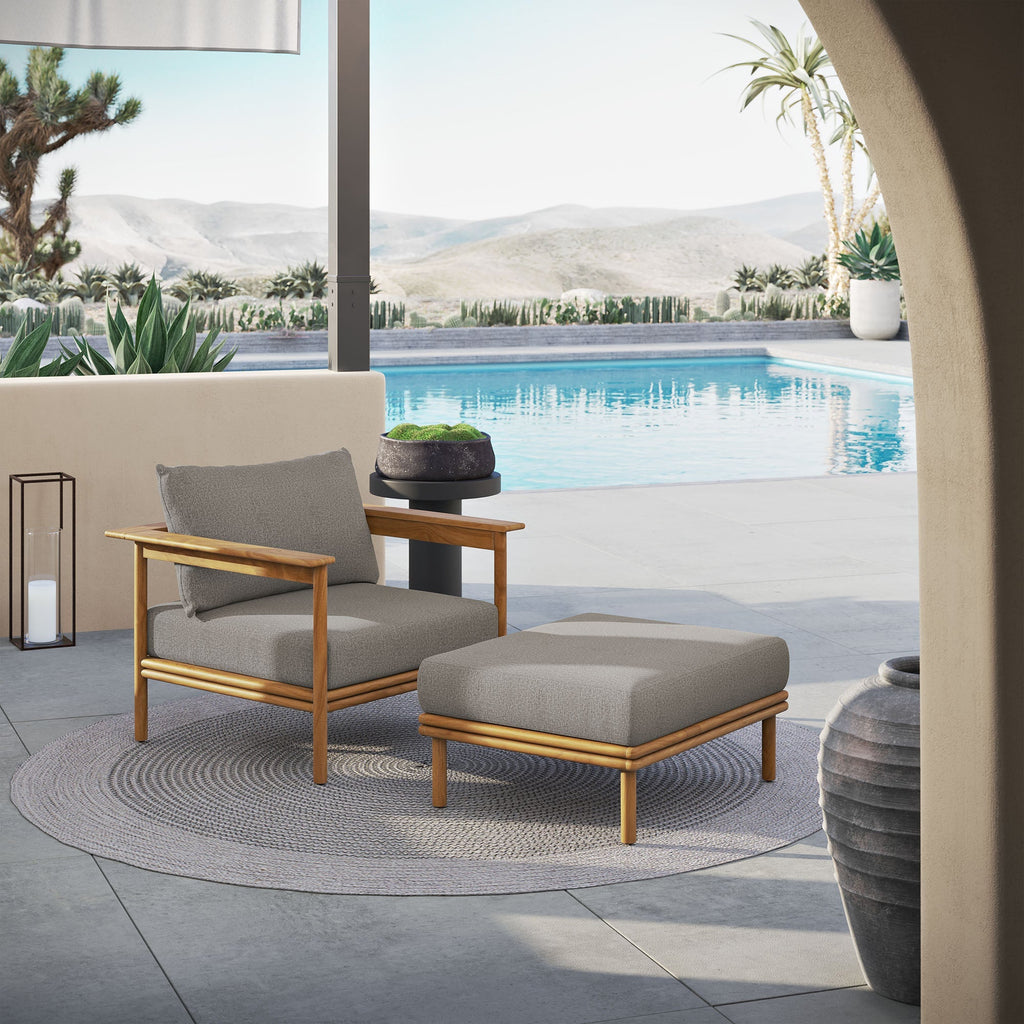 Wren Outdoor Patio Teak Wood Armchair and Ottoman Set by Modway, view 9