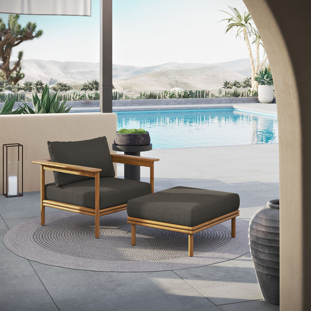 Wren Outdoor Patio Teak Wood Armchair and Ottoman Set by Modway, view 7