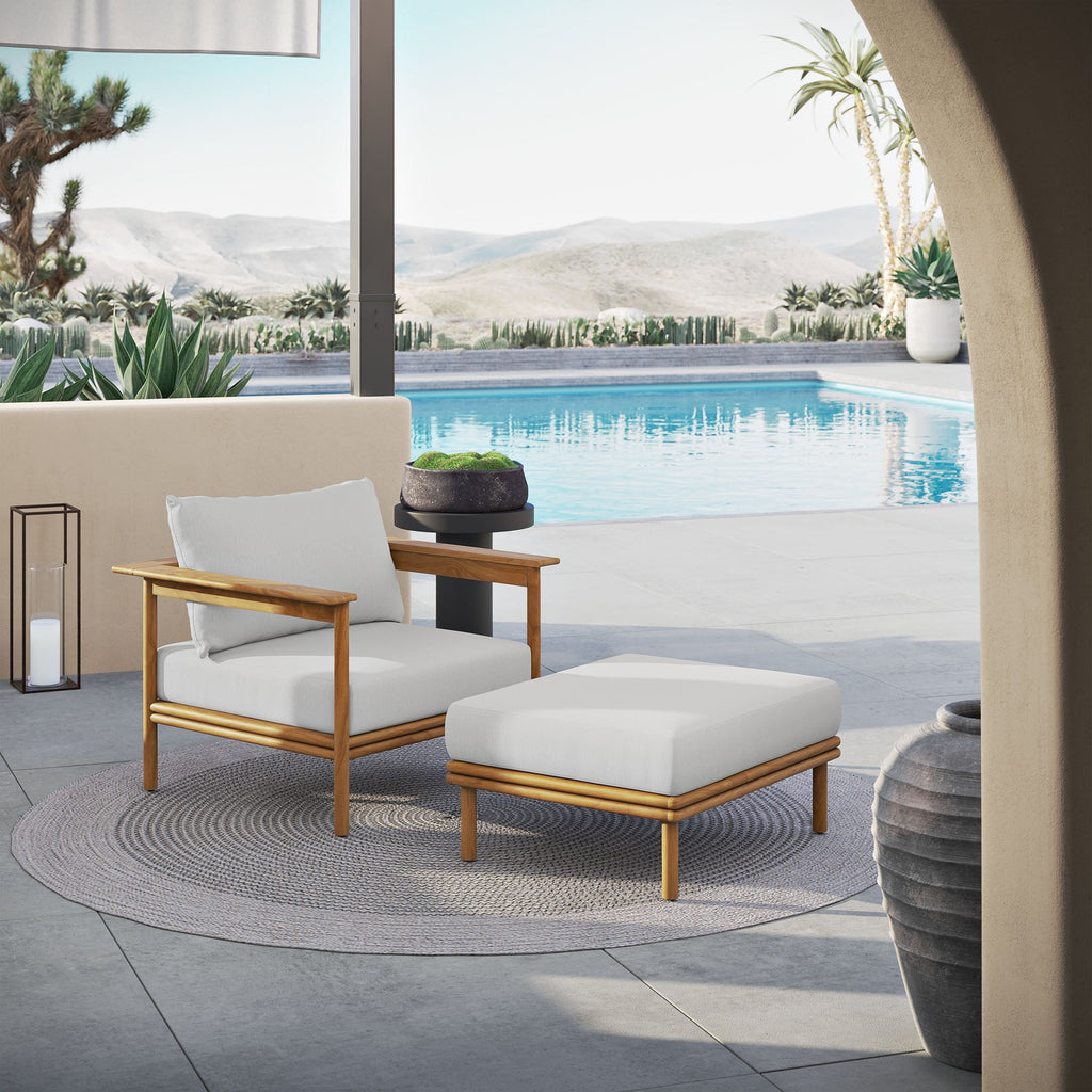 Wren Outdoor Patio Teak Wood Armchair and Ottoman Set by Modway, view 8