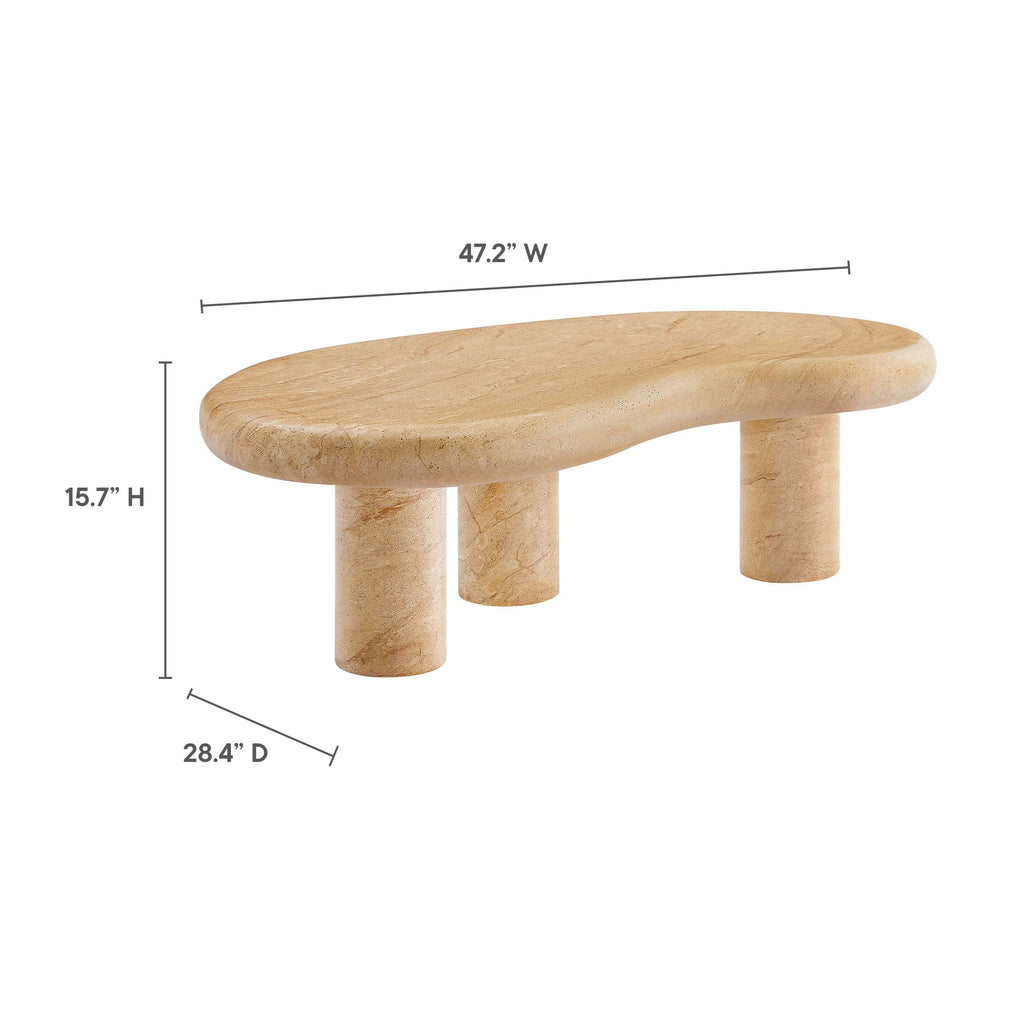 Elowen Indoor Outdoor Patio Textured Faux Travertine Coffee Table, view 2