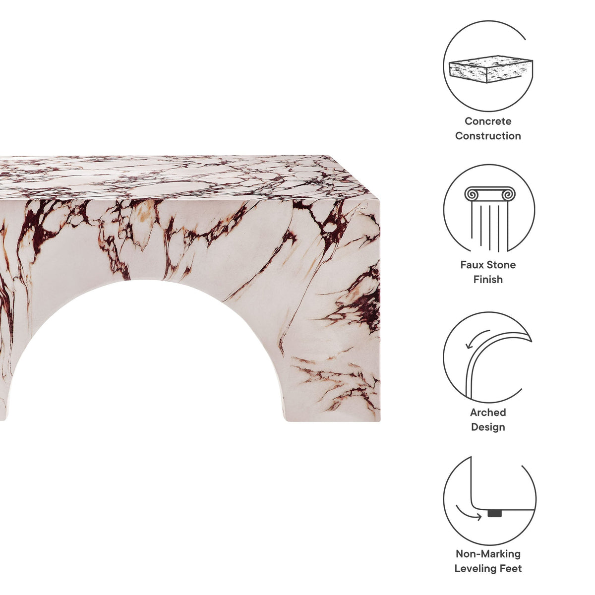 Valen Indoor - Outdoor Patio Arched Concrete Coffee Table by Modway, view 3