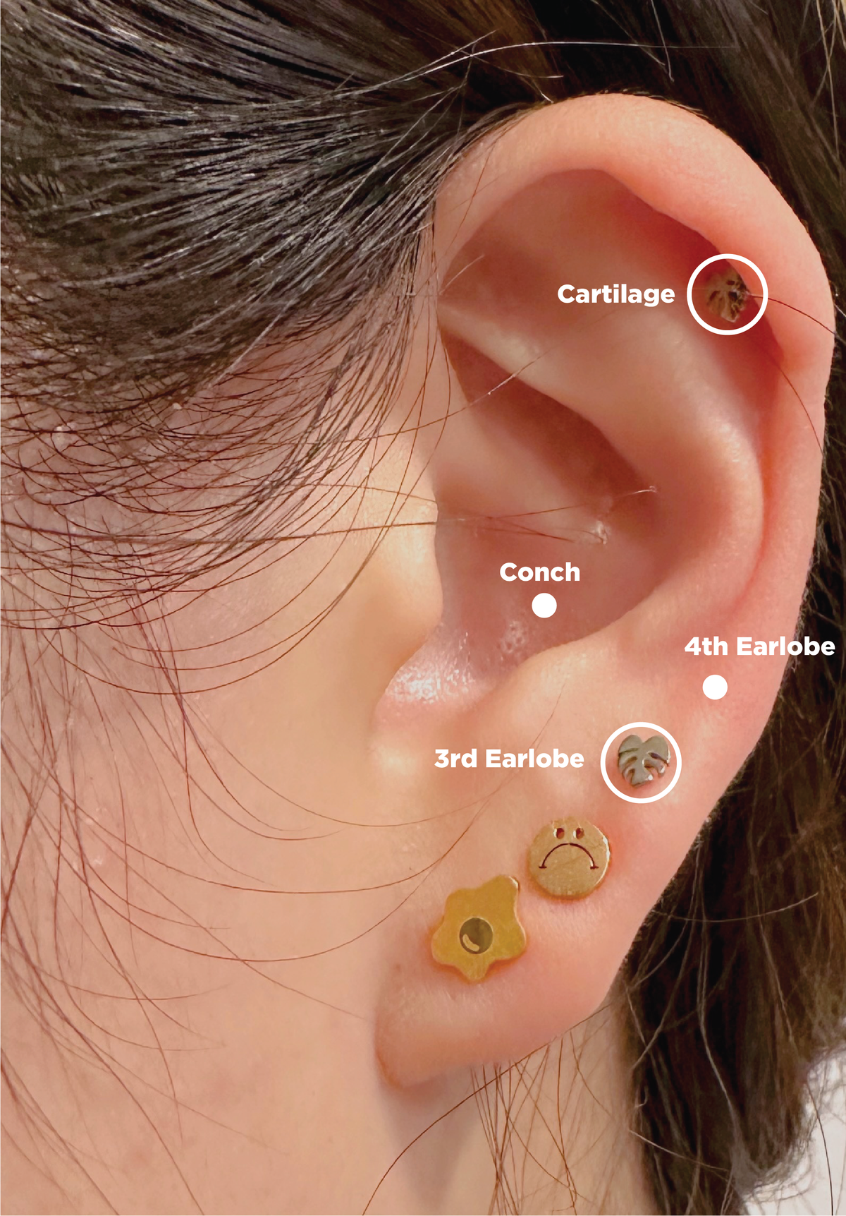 Flat Back- Teeniest Tiniest Monstera Deliciosa Earring Studs, view 4