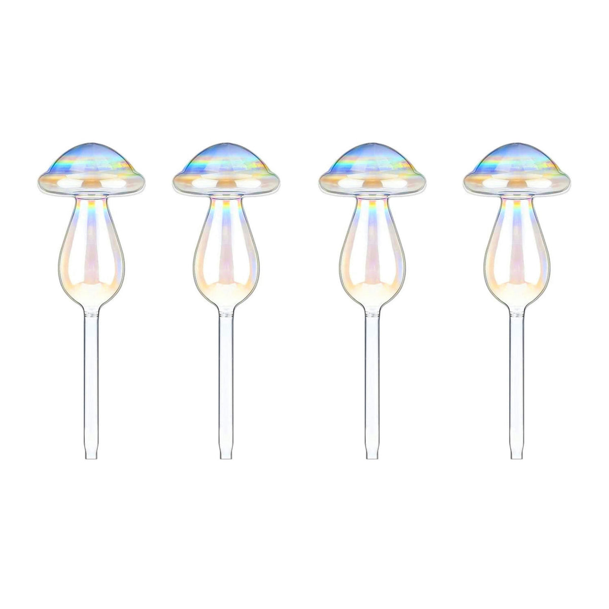 4Pcs Clear Glass Plant Watering Globes Iridescent Rainbow Gradient Mushroom Self-Watering Container Plant Self-Watering System Automatic Irrigation De