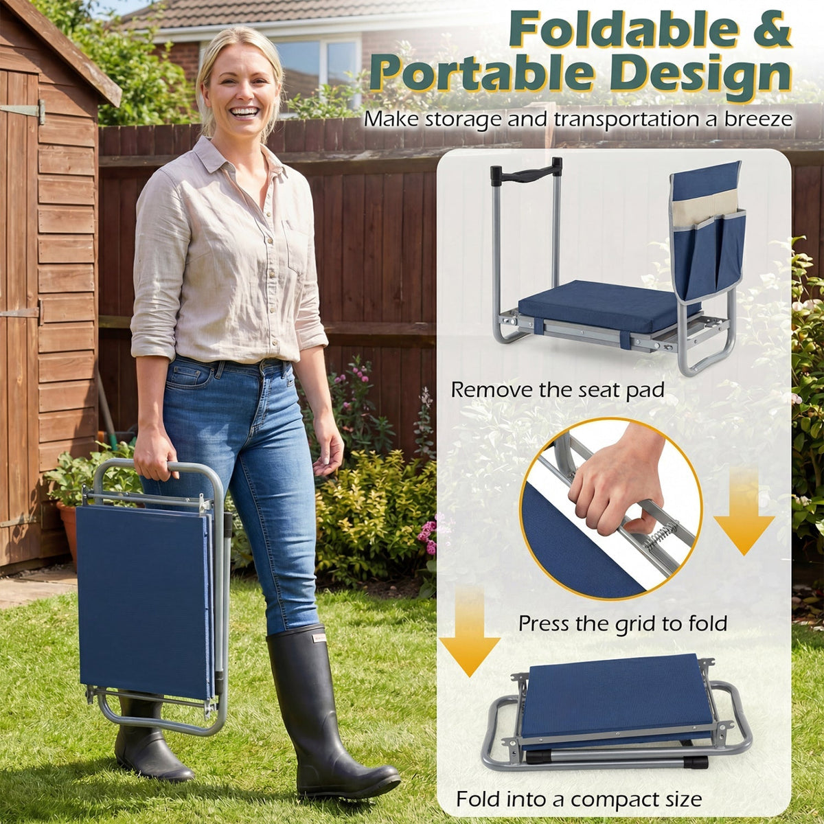 Foldable Garden Kneeler and Seat for Seniors Gardeners, view 14