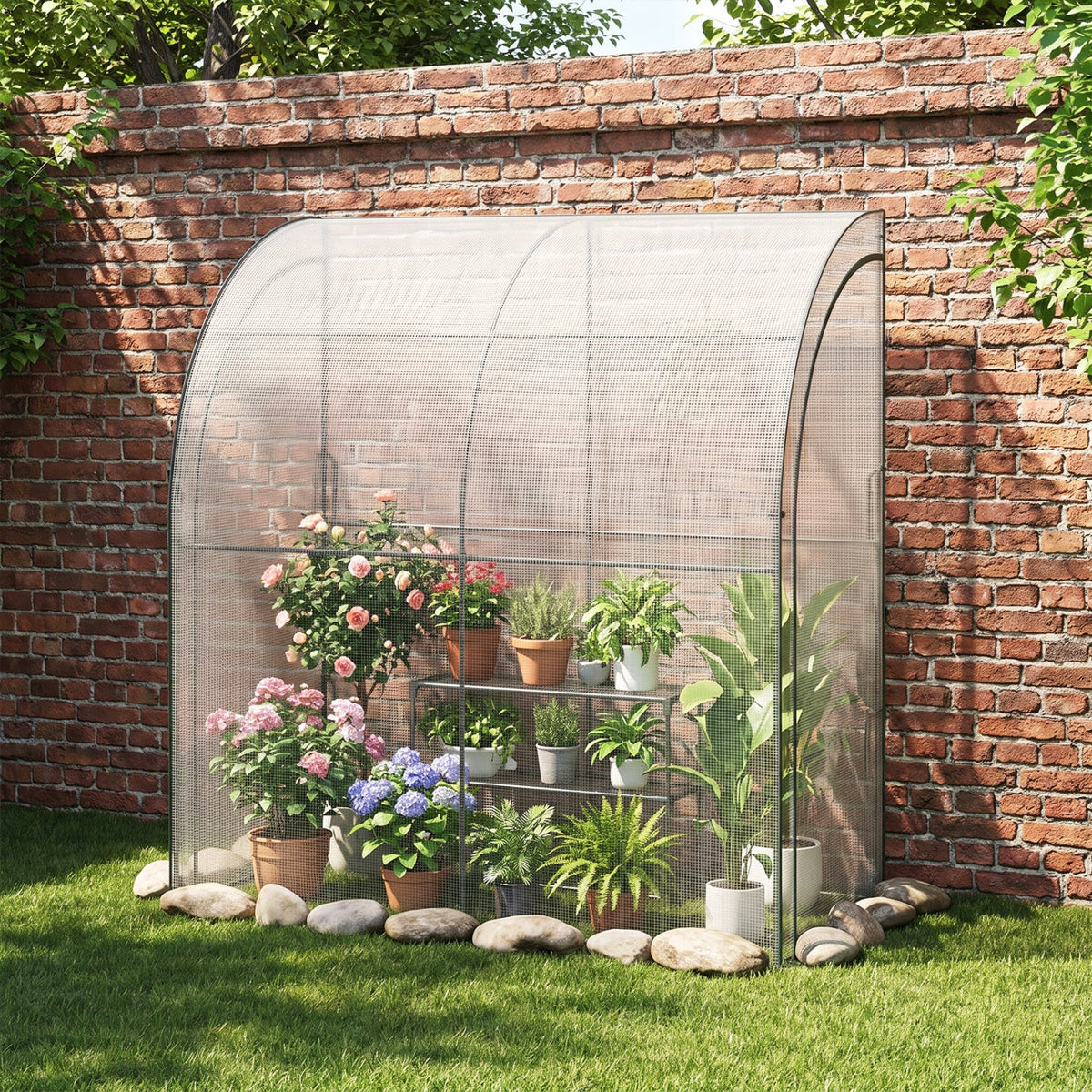 7 x 3.5 x 7 Feet Lean-to Greenhouse with Flower Rack, view 4