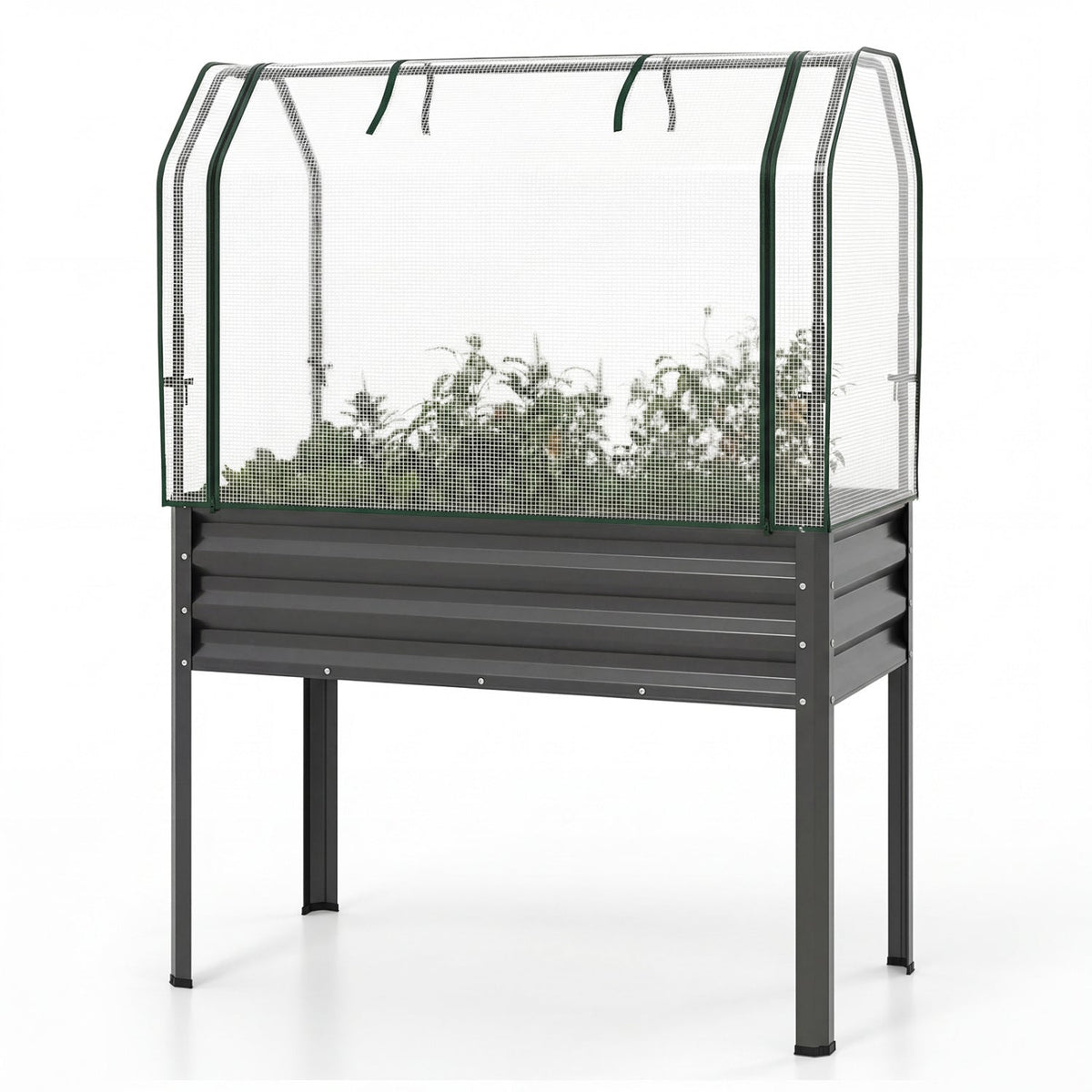 Galvanized Raised Garden Bed with Legs and Greenhouse Cover for Vegetable Flower, view 12