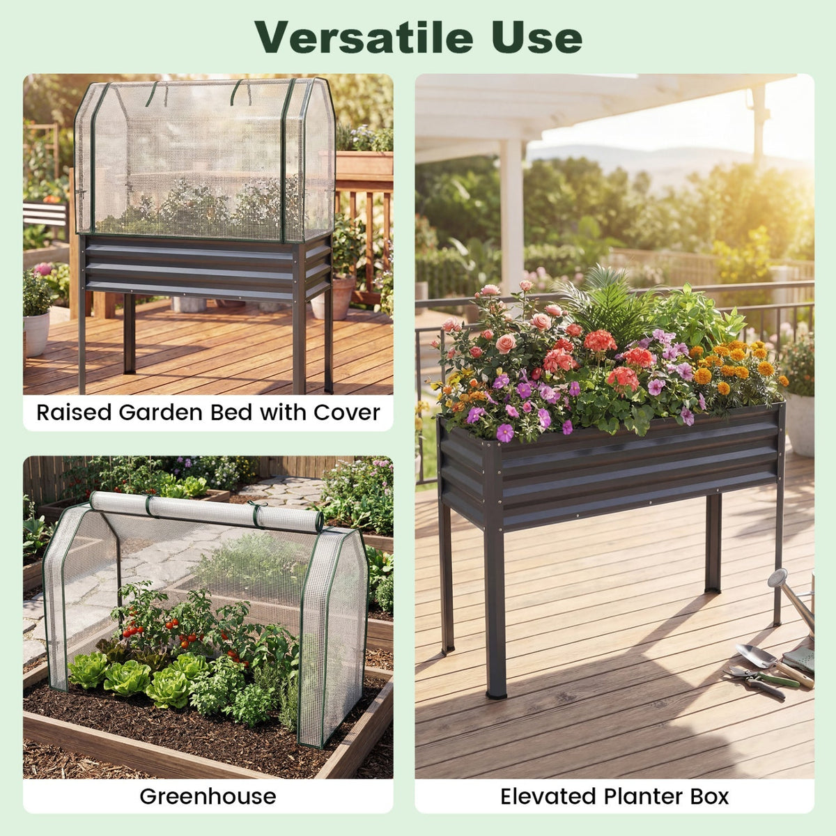 Galvanized Raised Garden Bed with Legs and Greenhouse Cover for Vegetable Flower, view 15