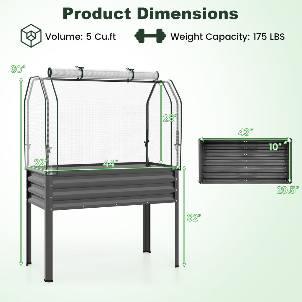 Galvanized Raised Garden Bed with Legs and Greenhouse Cover for Vegetable Flower, view 13