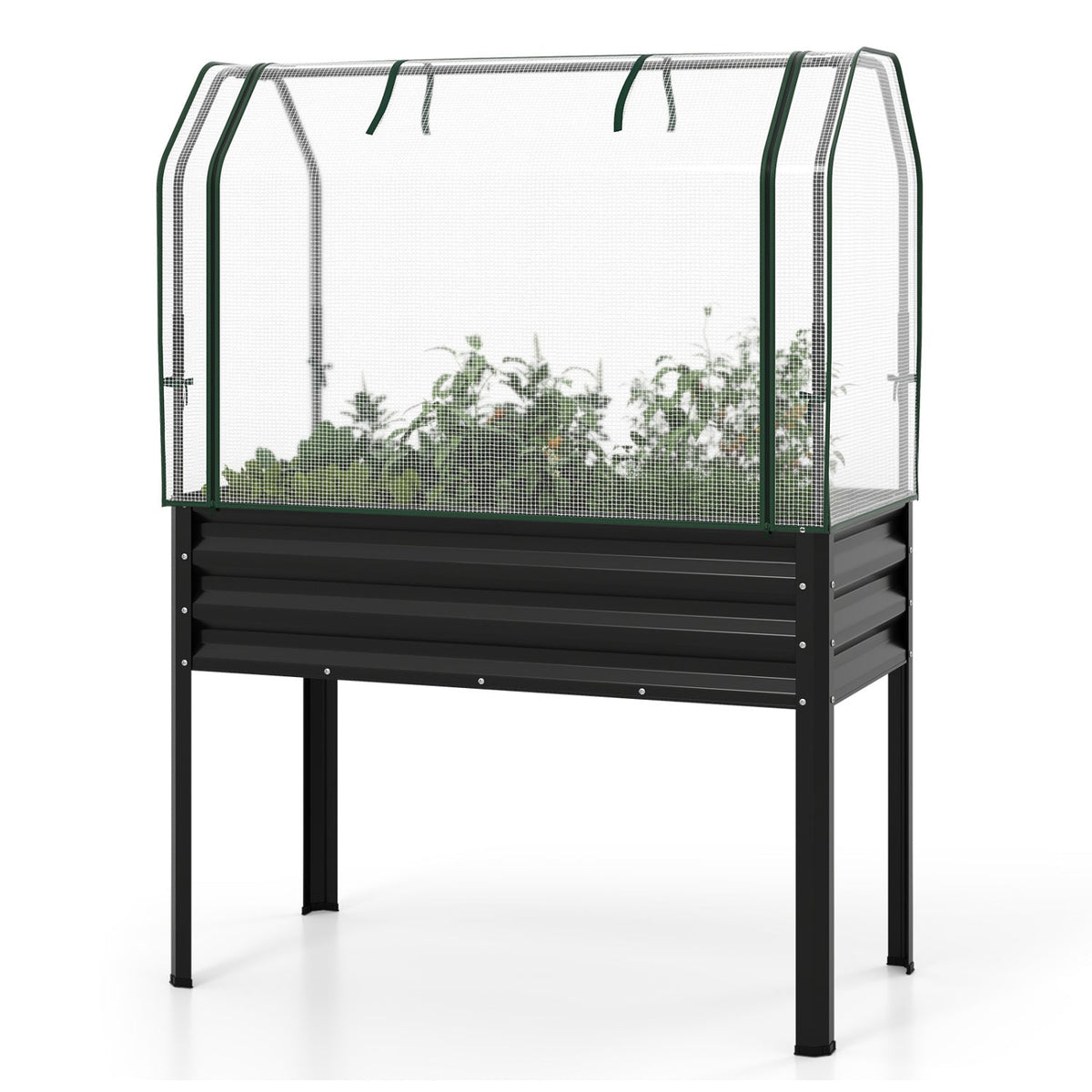 Galvanized Raised Garden Bed with Legs and Greenhouse Cover for Vegetable Flower, view 5